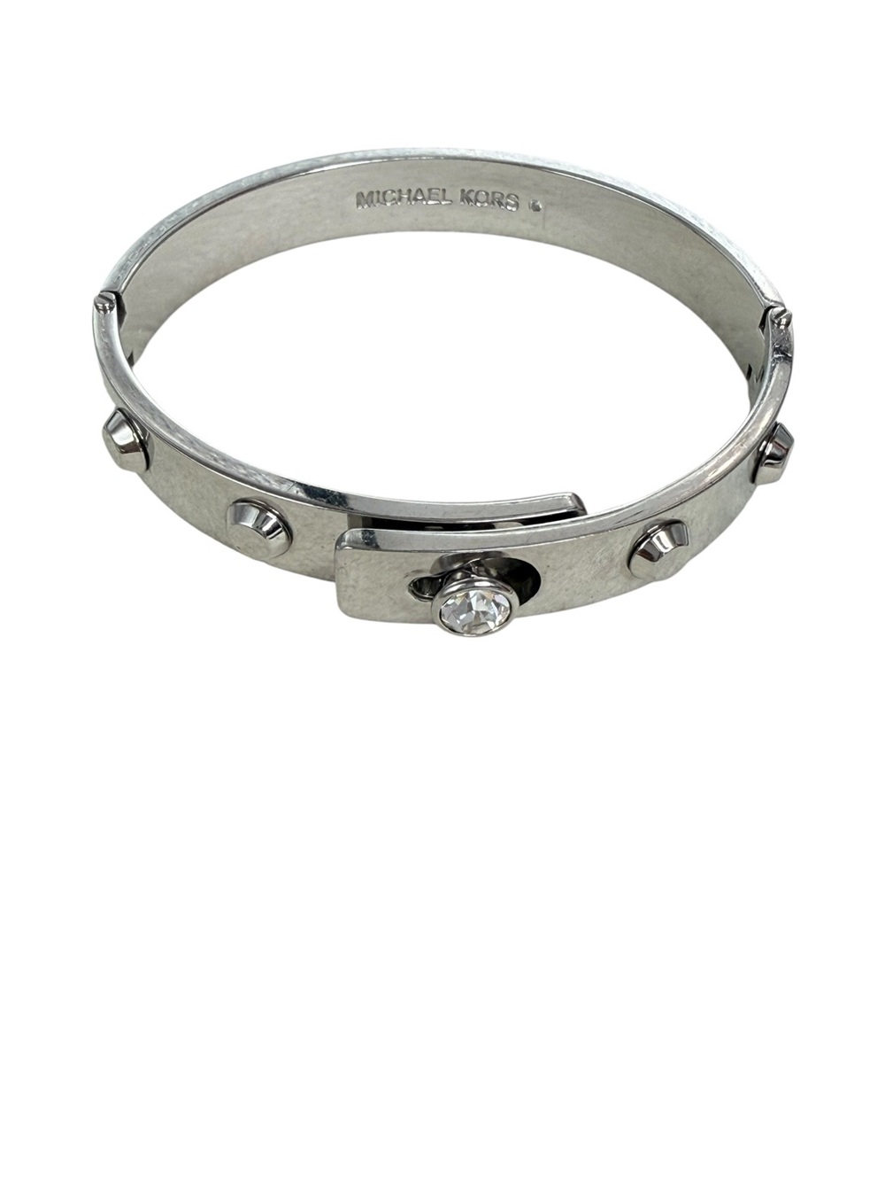 Michael Kors "Cityscape Astor" studded hinged bangle bracelet silver-tone